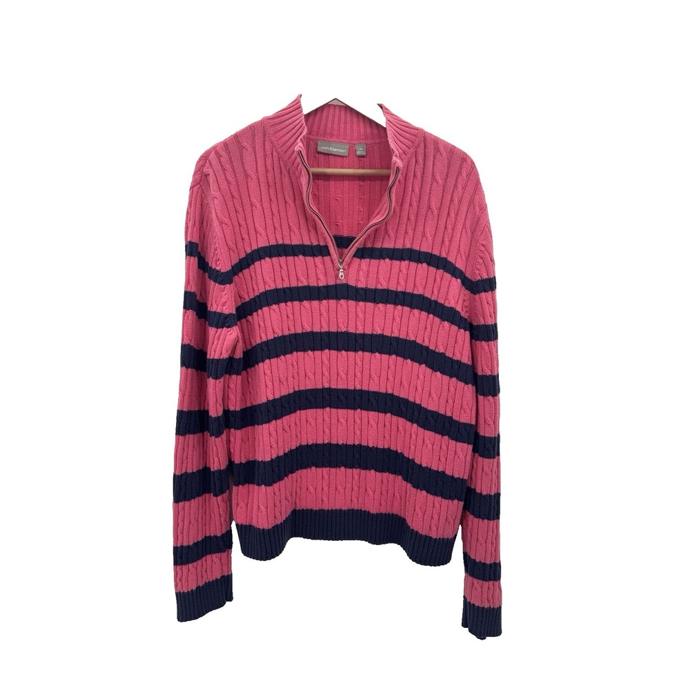 VTG Croft & Barrow Womens XL 1/4 Zip Sweater Cable Knit Striped Fisherman Preppy